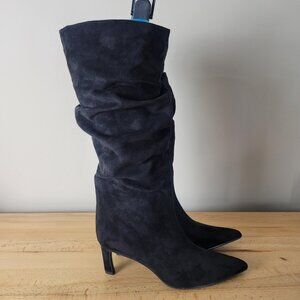 Time and Tru Women's Faux Suede Slouch Boots with Kitten Heels Black 8.5 NWT